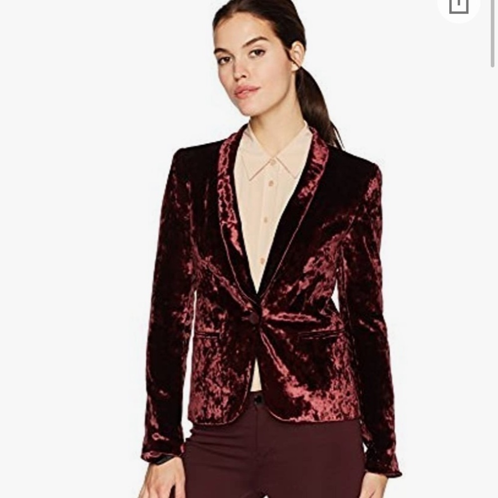 James Jeans Velvet Blazer In Deep Burgundy